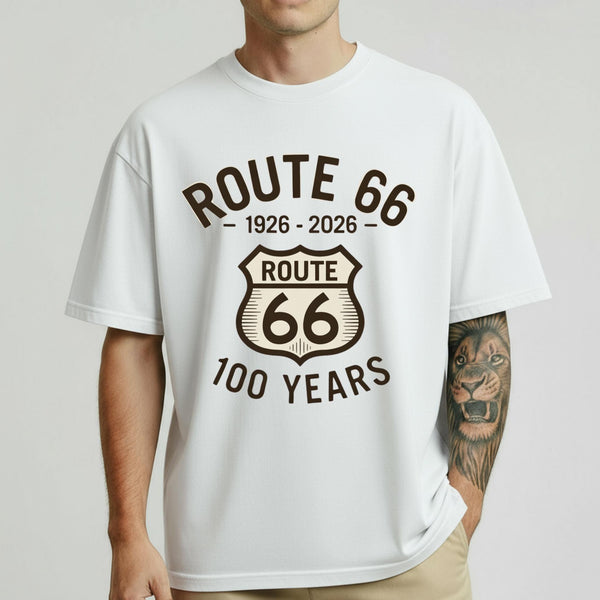 Route 66 100 Years Shirt, 1926 2026 Centennial Route 66 T-Shirt, Vintage Highway Road Trip Tee, Classic Americana Anniversary Travel Shirt