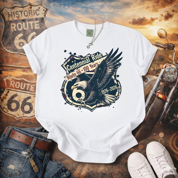 Route 66 Centennial Ride Shirt Eagle Americana Tee Vintage Highway 66 Graphic T Shirt Mother Road 100 Years 1926 2026 Biker Tee