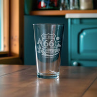 Route 66 Centennial Glass | 100 Years of the Mother Road Etched Whiskey, Beer, and Wine Glasses, Vintage Road Trip Barware Gift 1926–2026