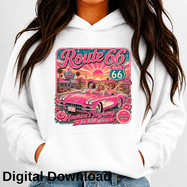 Route 66 Centennial T-Shirt PNG, 4 files, Girls Road Trip Design (Digital Download)