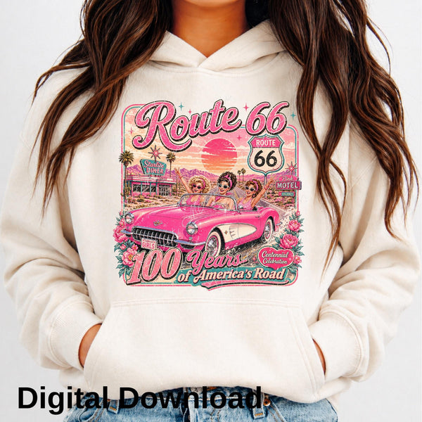 Route 66 Centennial T-Shirt PNG, 4 files, Girls Road Trip Design (Digital Download)
