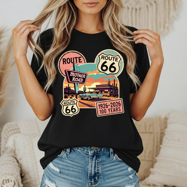 Route 66 100 Years Centennial T-Shirt Retro Highway Anniversary Road Trip Tee