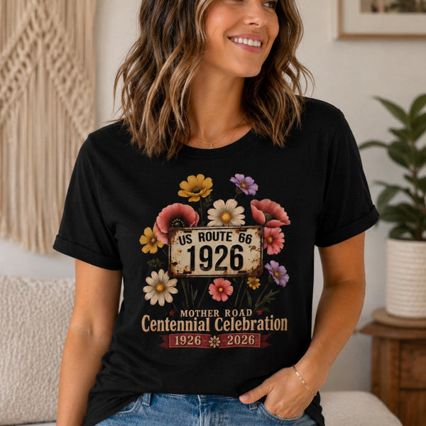 Route 66 Centennial Shirt Floral Route 66 Tee Mother Road 100 Years Shirt Vintage Road Trip Shirt Retro Americana Gift 1926 2026