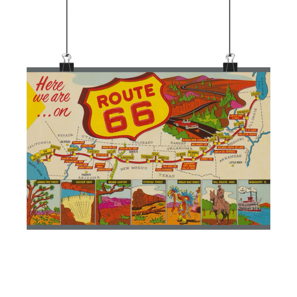 Route 66: The Mother Roads Vintage Adventure Map - Fine Art Poster