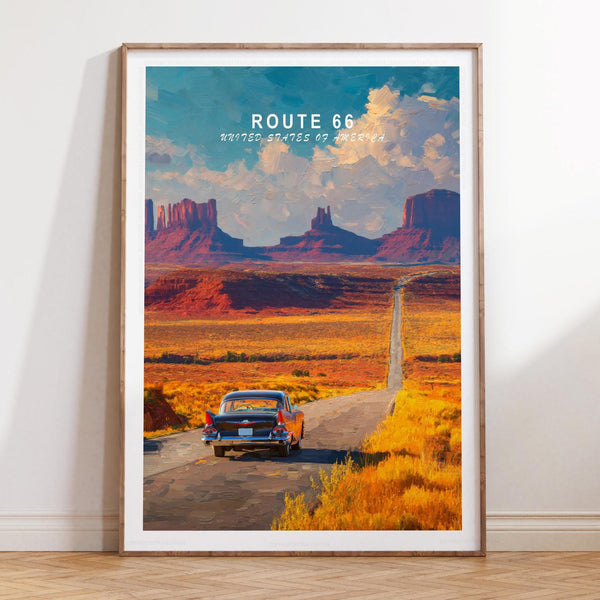 Route 66 USA Oil Painting Print, American Desert Road Trip Poster