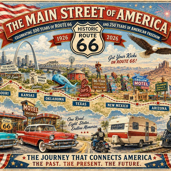 Route 66 Centennial Poster, Vintage Americana Travel Map, Historic Road Trip Art (Digital Download)