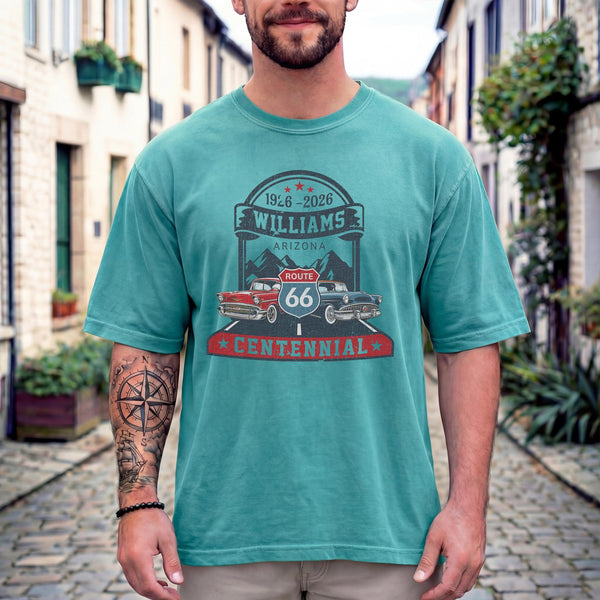 Route 66 Centennial Shirt | Williams Arizona Vintage Car Tee | 1926-2026 Anniversary T-Shirt | Comfort Colors Retro Americana Top