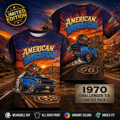 1970 Challenger T/A Shirt, Mopar Muscle Car Wearable Art, Route 66 Racing Tee, Six Pack 340 Classic Car Shirt Gift