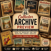 Vintage Route 66 Poster Archive Collection, Retro Americana Travel Ads, Motel Diner Gas Station Ephemera Set