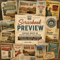Vintage Route 66 Poster Archive Collection, Retro Americana Travel Ads, Motel Diner Gas Station Ephemera Set