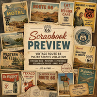 Vintage Route 66 Poster Archive Collection, Retro Americana Travel Ads, Motel Diner Gas Station Ephemera Set