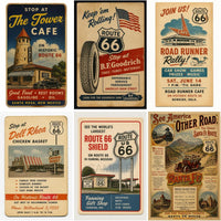 Vintage Route 66 Poster Archive Collection, Retro Americana Travel Ads, Motel Diner Gas Station Ephemera Set