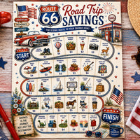Route 66 Savings Challenge Printable | Road Trip Cash Stuffing Game | Patriotic Summer Budget Tracker | Vacation Savings PDF