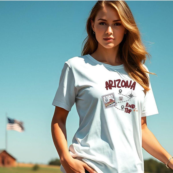 Arizona Road Trip TShirt, Casual Graphic Tee, Travel Shirt, Summer Route 66 Wear, Vacation Gift for Adventure Lovers, Southwest Souvenir Top