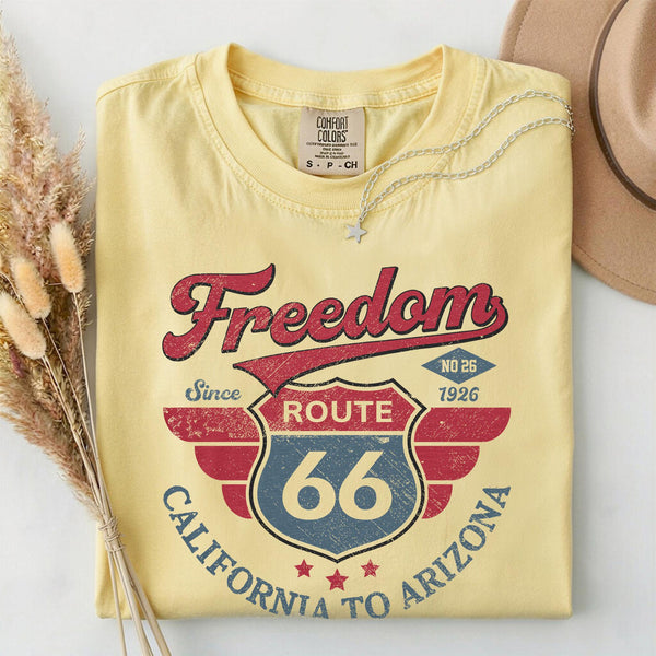 Vintage Route 66 T-Shirt | Freedom Since 1926 California to Arizona | Retro Americana Road Trip Tee | Comfort Colors 1717