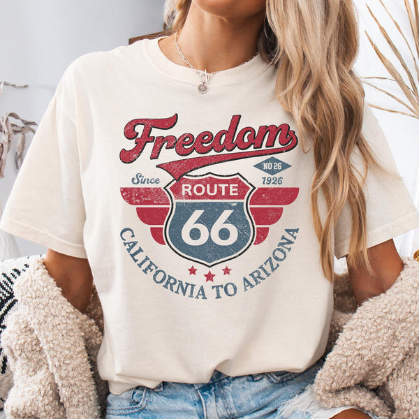Vintage Route 66 T-Shirt | Freedom Since 1926 California to Arizona | Retro Americana Road Trip Tee | Comfort Colors 1717