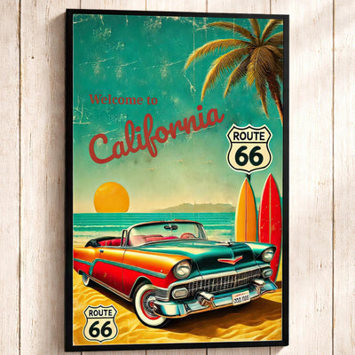 Route 66 California Coast Travel Poster: Retro Road Trip Wall Art