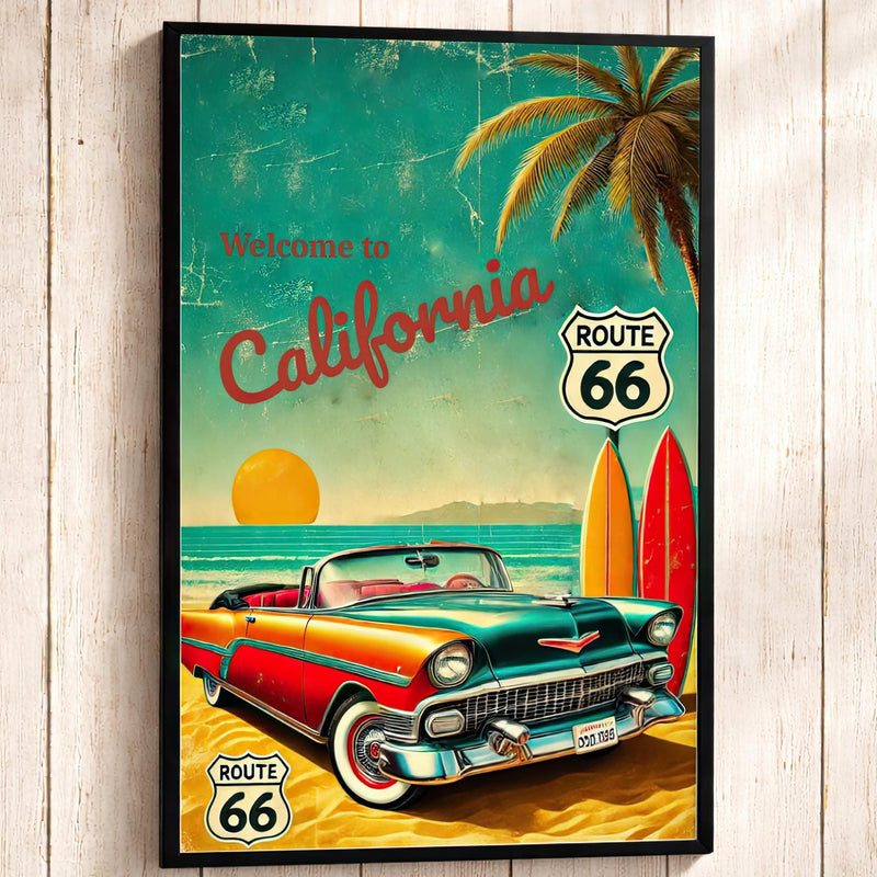 Route 66 California Coast Travel Poster: Retro Road Trip Wall Art