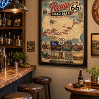 Route 66 Road Map Poster, Vintage Americana Wall Art, Retro Travel Print, Mother Road Digital Download, Man Cave Decor, Printable Wall Art