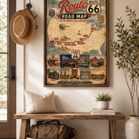 Route 66 Road Map Poster, Vintage Americana Wall Art, Retro Travel Print, Mother Road Digital Download, Man Cave Decor, Printable Wall Art