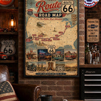 Route 66 Road Map Poster, Vintage Americana Wall Art, Retro Travel Print, Mother Road Digital Download, Man Cave Decor, Printable Wall Art