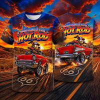 1957 Chevy Hot Rod Shirt, Route 66 Cartoon Car Art Tee, American Hot Rod Wearable Art, 57 Chevy Muscle Car Gift Shirt