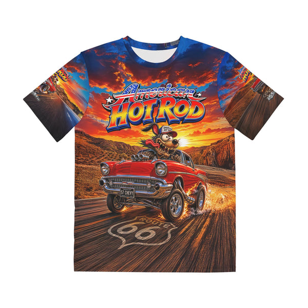 1957 Chevy Hot Rod Shirt, Route 66 Cartoon Car Art Tee, American Hot Rod Wearable Art, 57 Chevy Muscle Car Gift Shirt