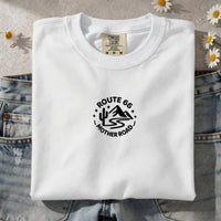 Route 66 Embroidered Shirt Minimalist Mother Road Tee Vintage Route 66 Desert Mountain Shirt Americana Road Trip Gift