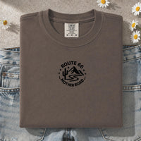Route 66 Embroidered Shirt Minimalist Mother Road Tee Vintage Route 66 Desert Mountain Shirt Americana Road Trip Gift