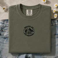 Route 66 Embroidered Shirt Minimalist Mother Road Tee Vintage Route 66 Desert Mountain Shirt Americana Road Trip Gift