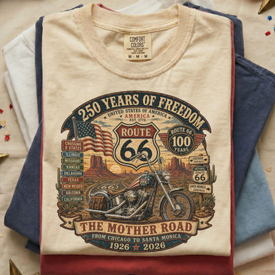 Route 66 Centennial Shirt, Highway 66 100 Year Tee, 250 Years Of Freedom Shirt, Vintage Route 66 Shirt, Americana Road Trip Unisex T-shirt