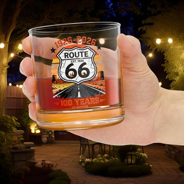 Route 66 Centennial Whiskey Glass | Americana Road Trip Barware, 10oz (1926-2026)