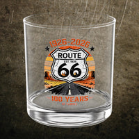 Route 66 Centennial Whiskey Glass | Americana Road Trip Barware, 10oz (1926-2026)