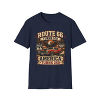 Route 66 Turns 100 America Turns 250 Shirt, Patriotic Route 66 Tee, Mother Road Shirt, Vintage Muscle Car USA Graphic Tee