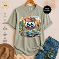 Route 66 T-Shirt - Historic 100 Years Classic Car Desert Tee - Vintage Road Trip Americana Nostalgia Shirt - Traveler Gift