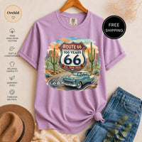 Route 66 T-Shirt - Historic 100 Years Classic Car Desert Tee - Vintage Road Trip Americana Nostalgia Shirt - Traveler Gift