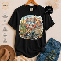 Route 66 100 Year Anniversary T-Shirt, Vintage Motorcycle Desert Road Trip Tee, Americana Travel Gift