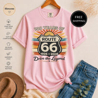 Route 66 T-Shirt, 100 Years Centennial Vintage Road Trip Graphic, 'Drive the Legend' Distressed Retro Americana Top
