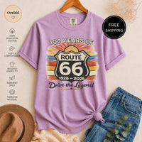 Route 66 T-Shirt, 100 Years Centennial Vintage Road Trip Graphic, 'Drive the Legend' Distressed Retro Americana Top