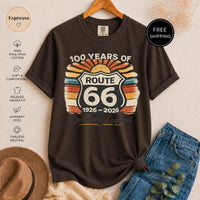 Route 66 T-Shirt, 100 Years Centennial Vintage Road Trip Graphic, 'Drive the Legend' Distressed Retro Americana Top