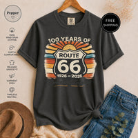 Route 66 T-Shirt, 100 Years Centennial Vintage Road Trip Graphic, 'Drive the Legend' Distressed Retro Americana Top