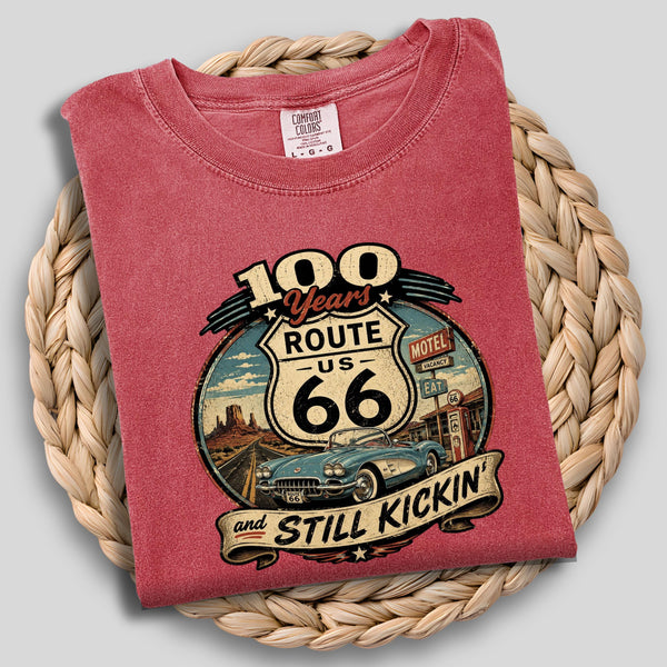 Route 66 T-Shirt | Hundred Years and Still Kickin' Tee | Retro Highway Anniversary Crewneck