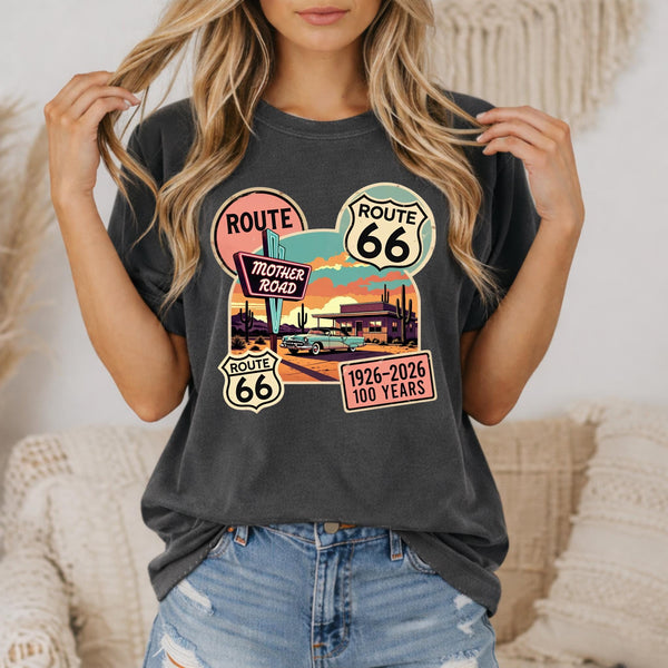 Route 66 100 Years Centennial T-Shirt Retro Highway Anniversary Road Trip Tee