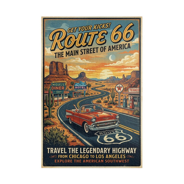 Route 66 Vintage Roadtrip Poster Puzzle | Retro American Southwest Highway Jigsaw