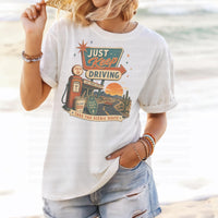 Just Keep Driving PNG | Retro Road Trip Design | Vintage Gas Station PNG | Scenic Route Graphic | Desert Motel Tee | Americana Travel PNG