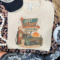 Just Keep Driving PNG | Retro Road Trip Design | Vintage Gas Station PNG | Scenic Route Graphic | Desert Motel Tee | Americana Travel PNG