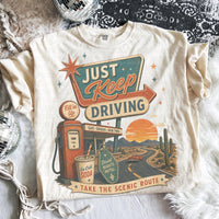 Just Keep Driving PNG | Retro Road Trip Design | Vintage Gas Station PNG | Scenic Route Graphic | Desert Motel Tee | Americana Travel PNG