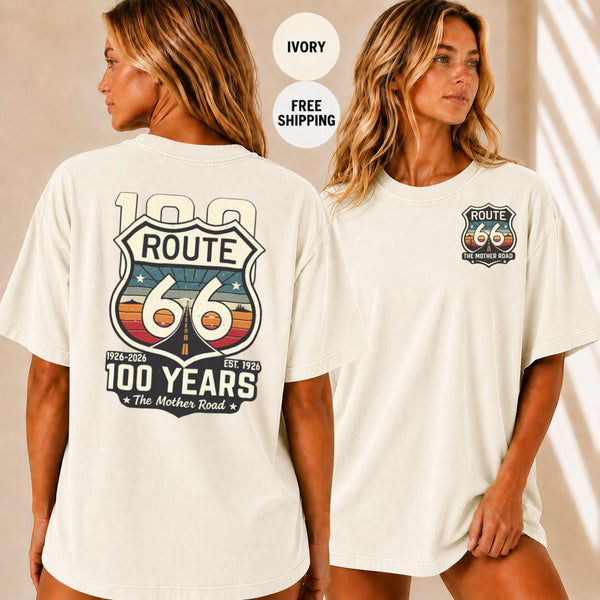 Route 66 100 Years T-Shirt, Vintage Americana Road Trip Tee, Distressed Mother Road Centennial Gift, Retro Travel Shirt for Him Her