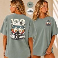 Route 66 100 Years T-Shirt, Vintage Americana Road Trip Tee, Distressed Mother Road Centennial Gift, Retro Travel Shirt for Him Her