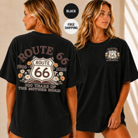 Route 66 Centennial T-Shirt, 100 Years Mother Road Shirt, Vintage Americana Road Trip Tee, Boho Wildflower Fan Gift